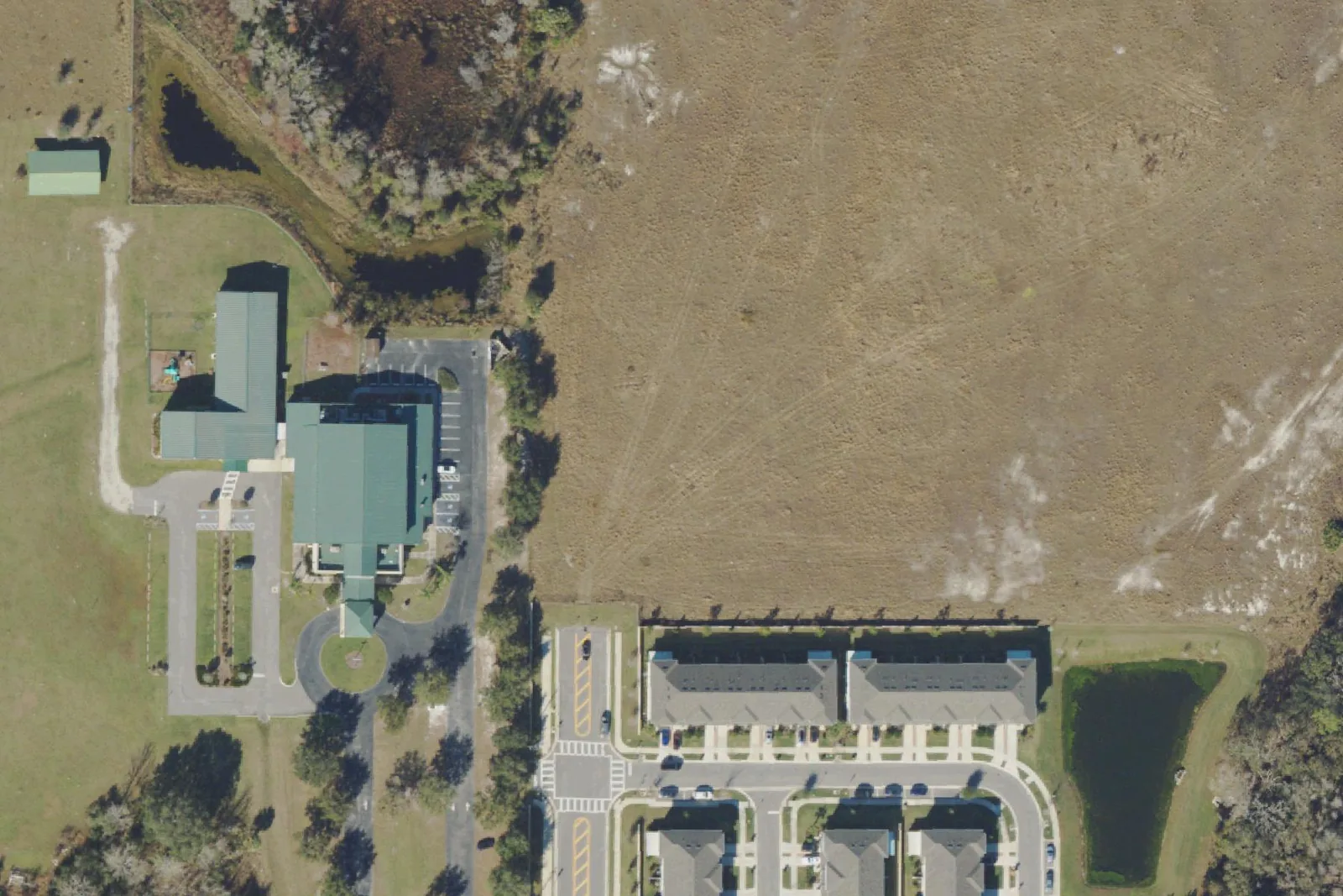 The area around 1180 Dunham Station Drive in Wesley Chapel's Northwood area, seen from the air in January 2023, before Mater Academy Northwood opened.